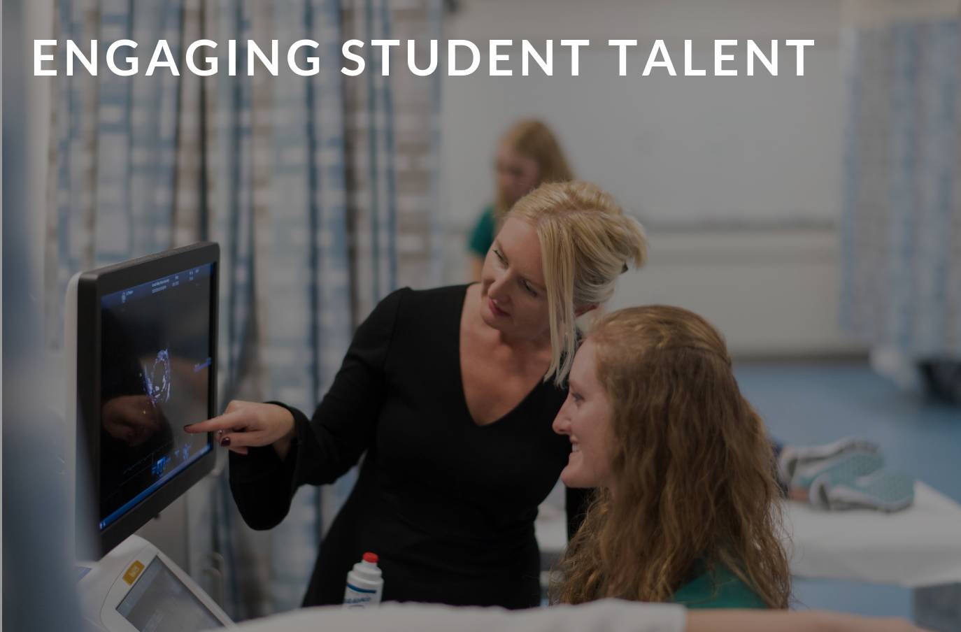 Student working on computer project. Caption is engaging student talent